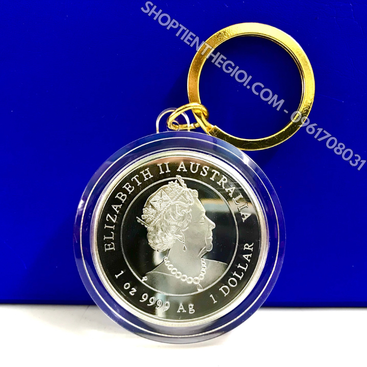 Móc Khóa Xu Úc Hình Con Mèo Bạc 